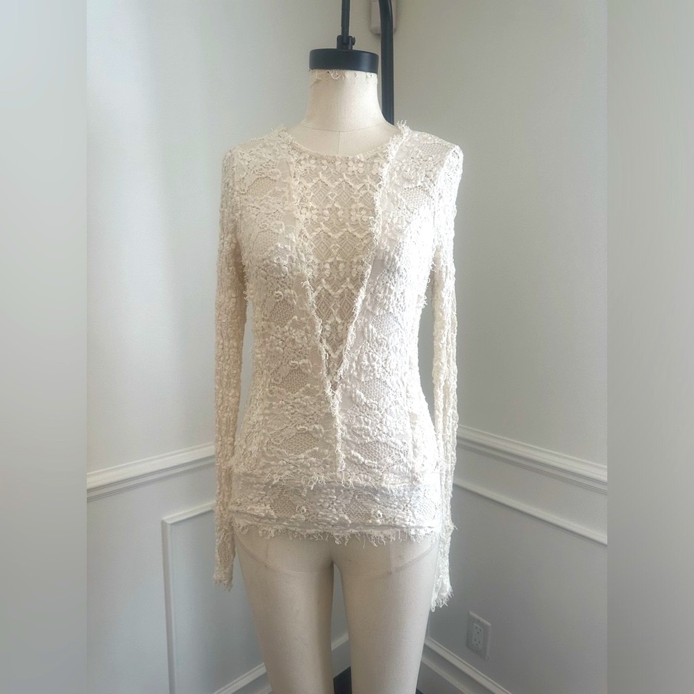 NightCap, Lace Long Sleeve Top - Cream